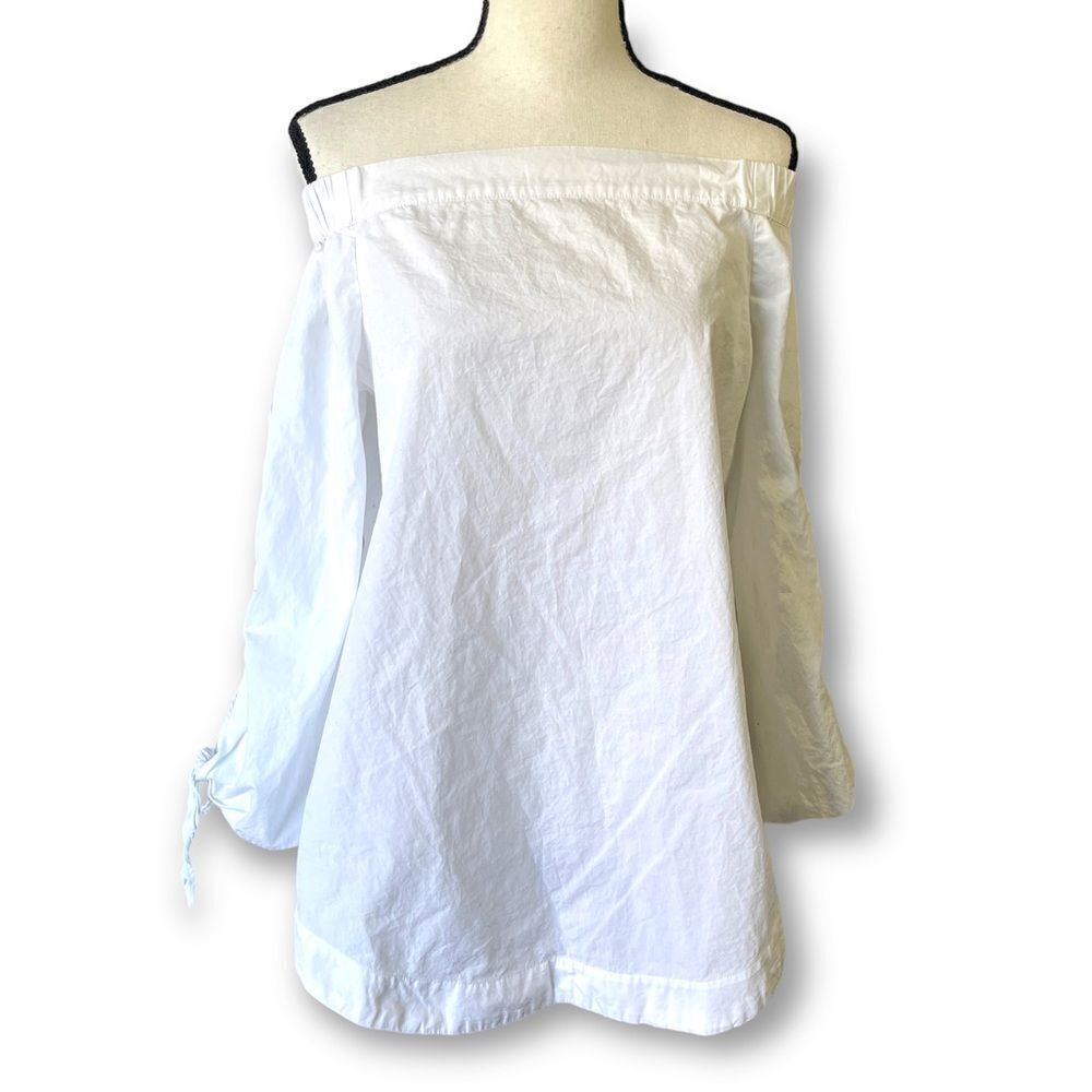 Free People Off‎ Shoulder White Cotton Shirt With Bell Sleeves, Size XS - Picture 2 of 10